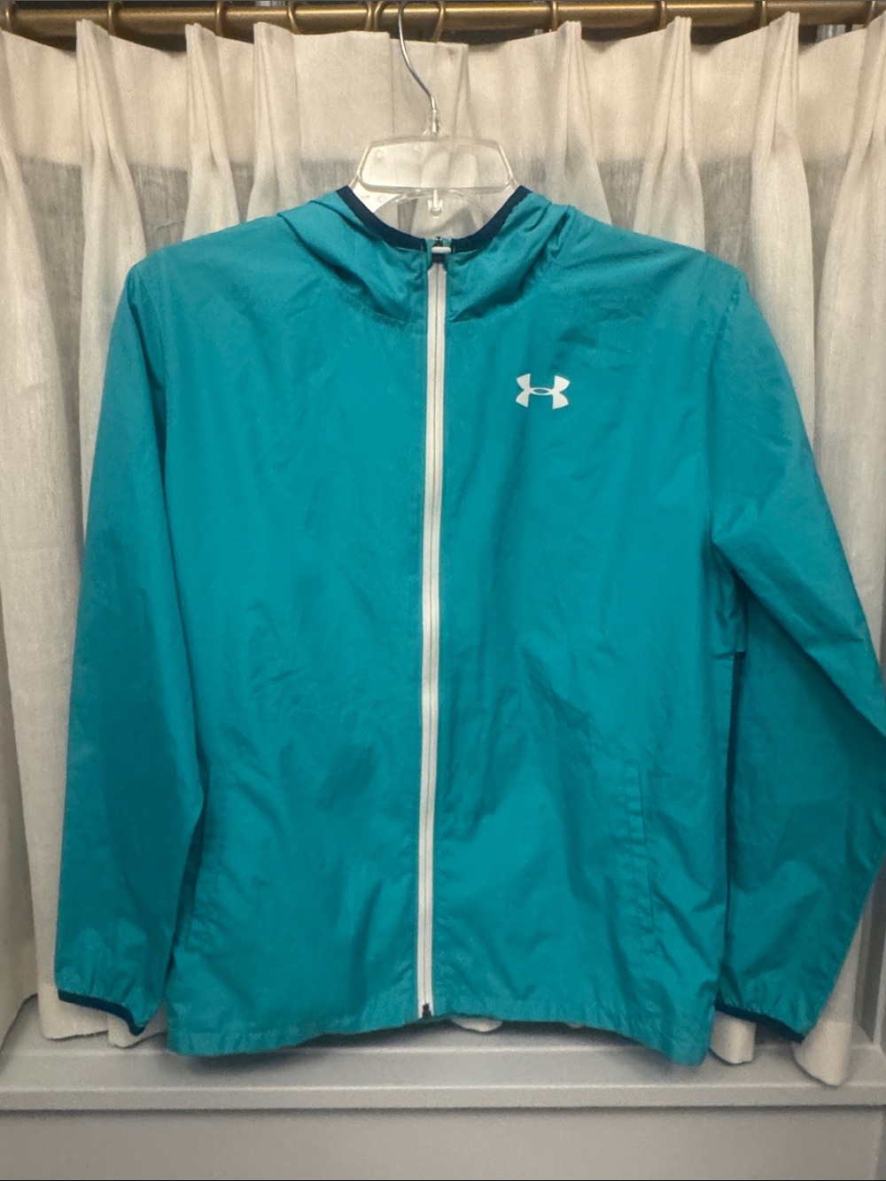 Under Armour Youth Size Large Teal Packable Rain Jacket Wind Breaker Backpack